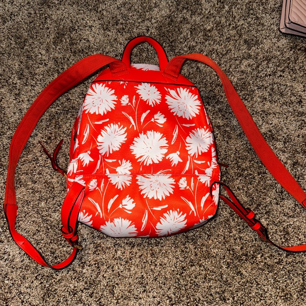 Kate Spade Orange and White Floral Backpack - Picture 3 of 4